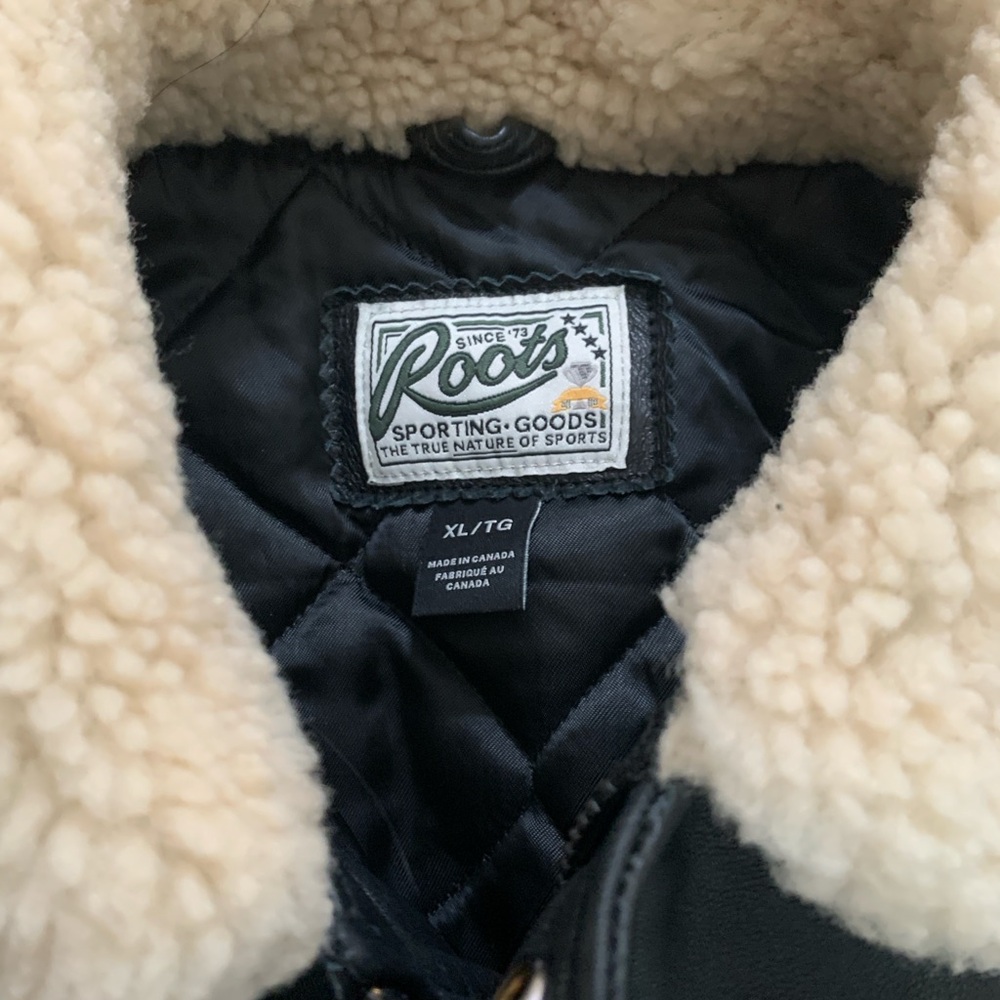 Roots Canada Leather Kids Aviator Jacket with Sherpa Collar XL - Picture 2 of 15
